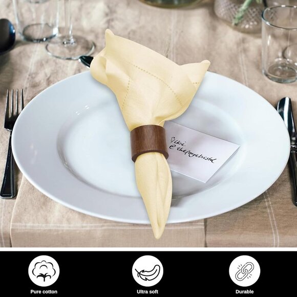 Linen Cotton Cloth Napkins Set of 4-100% Linen Hemstitched Napkins 18x18 Inches - Picture 6 of 9